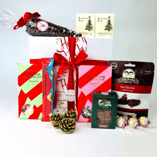 Christmas chocolate gift box. A gift hamper full of Christmas chocolate treats. Christmas gift boxes new zealand.