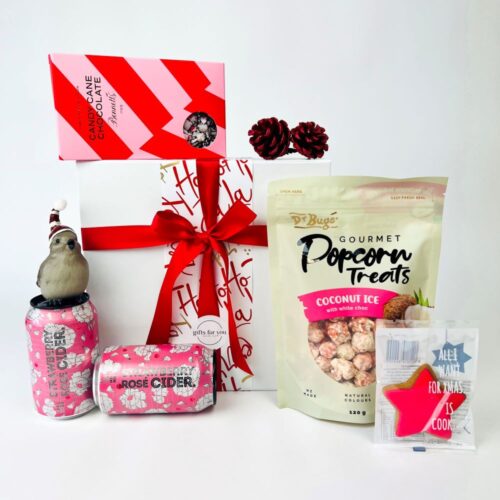 The perfect way to say Merry Christmas to her. Cider and treats. Gift boxes for her. Christmas gift hampers nz. Gift baskets.