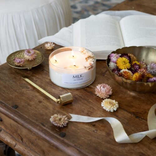 Studio Milk Three Wick Boho Candles with Dried Flowers. Gifts for the Home. Gifts for Her.