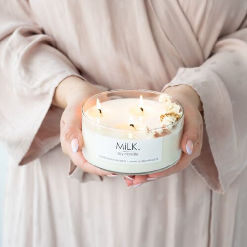 Studio Milk Three Wick Boho Candles with Dried Flowers. Gifts for the Home. Gifts for Her.